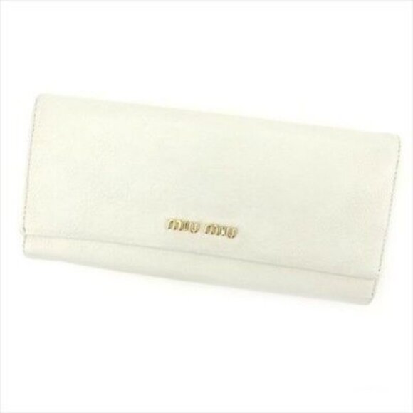Miu Miu Wallet Purse Long Wallet White Yellow Leather Woman Authentic Used